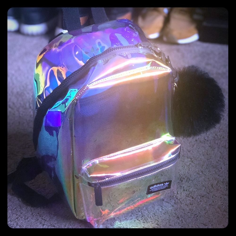Adidas iridescent mini backpack with Pom